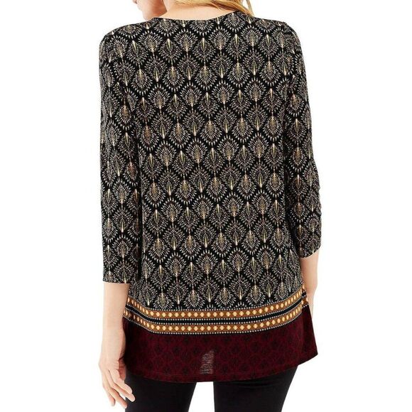 J. Jill Bordeaux Fan Geo Border Print Knit Pullover Tunic Top Sz L - Picture 8 of 10